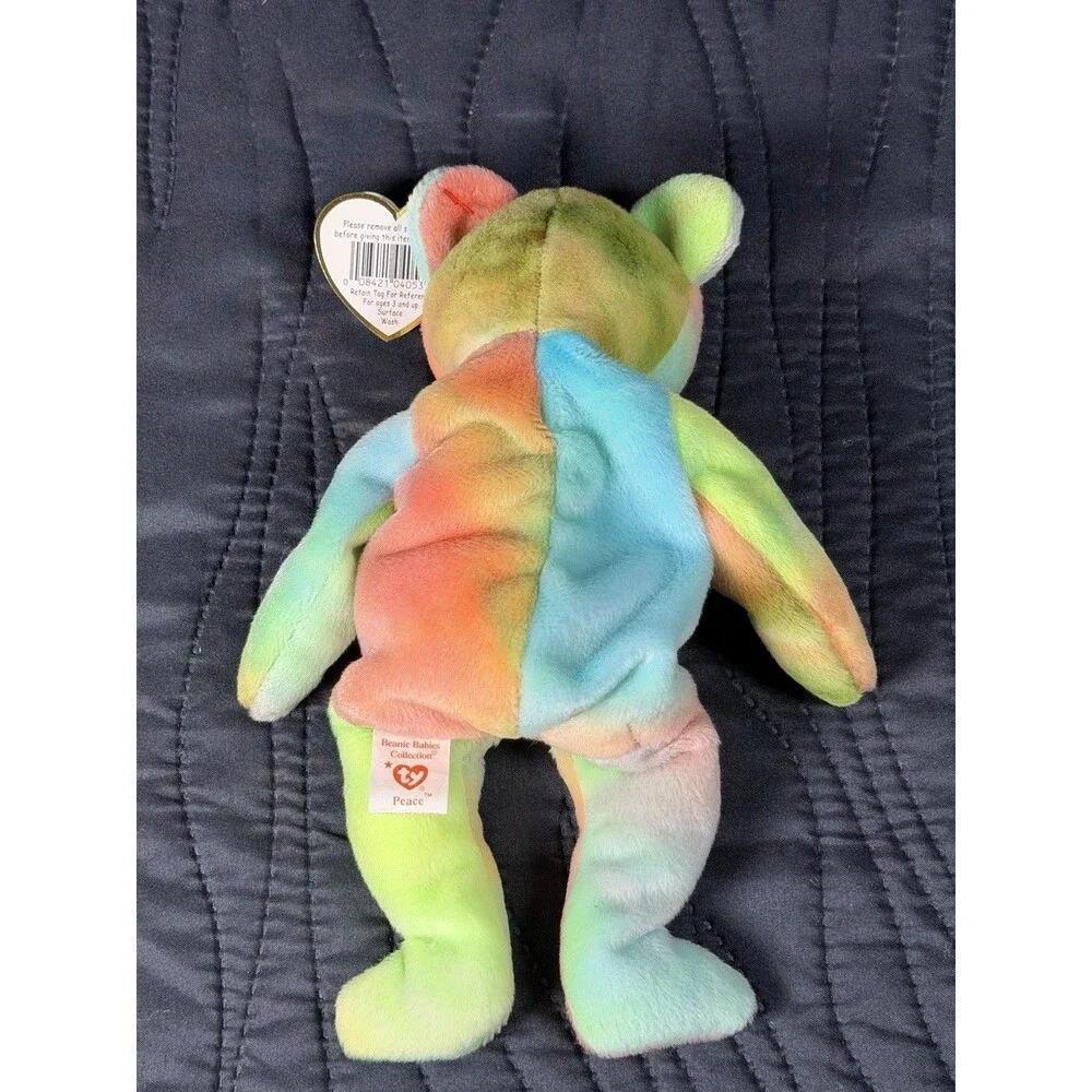 Ty Beanie Baby Peace Bear 1996 Tie Dye Plush w/ Hang Tag Style 0405 Vintage